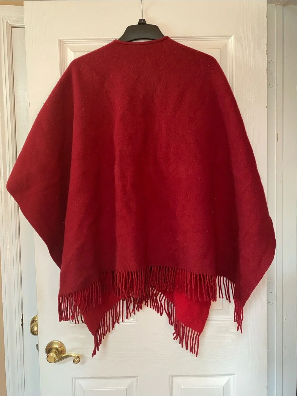 Neiman Marcus Red Burgundy Merino Wool Poncho Shawl Wrap